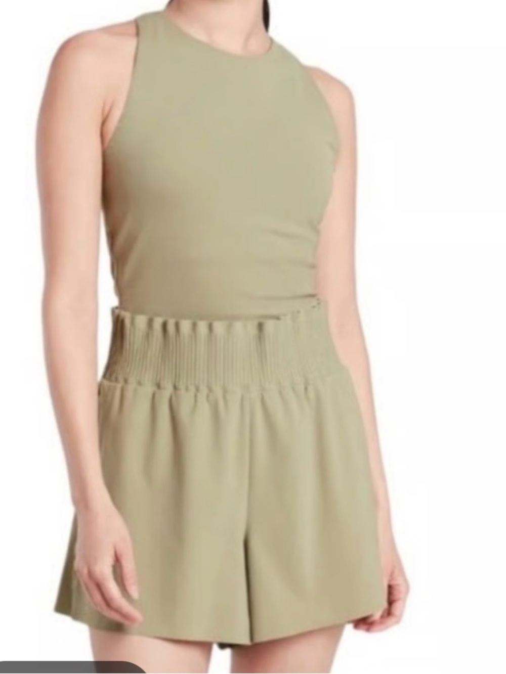 Athleta Olive High-Waist Smocked Romper